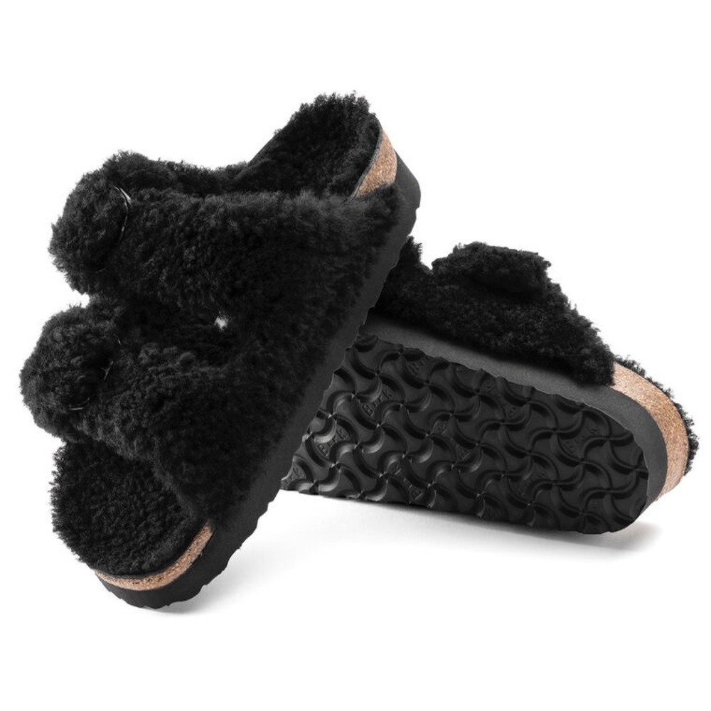 Birkenstock NWT Arizona Big Buckle Shearling Teddy Black Sandal Size 9 (EU 40)